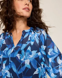 Tommy Bahama Agua Amara Seaside Brights Peasant Top Island Navy Sale