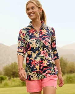 Tommy Bahama Aruba Flora Amora Half-Zip Sweatshirt Island Navy Outlet