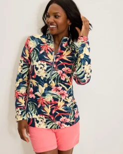 Tommy Bahama Aruba Flora Amora Half-Zip Sweatshirt Island Navy Outlet