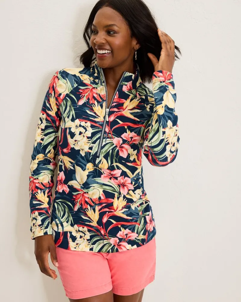 Tommy Bahama Aruba Flora Amora Half-Zip Sweatshirt Island Navy Outlet