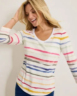 Tommy Bahama Ashby Isles Sealight Stripe 3/4-Sleeve T-Shirt Coconut Discount