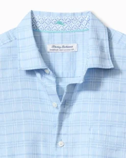 Tommy Bahama Barbados Breeze Playa Plaid Stretch-Linen Long-Sleeve Shirt Aqua Ice Online