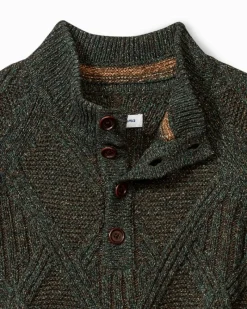 Tommy Bahama Beachscape Cable Button-Mock Sweater Dark Loden Sale