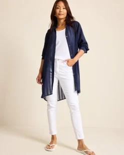 Tommy Bahama Cadiz Chiffon Boyfriend Beach Shirt Mare Navy Clearance