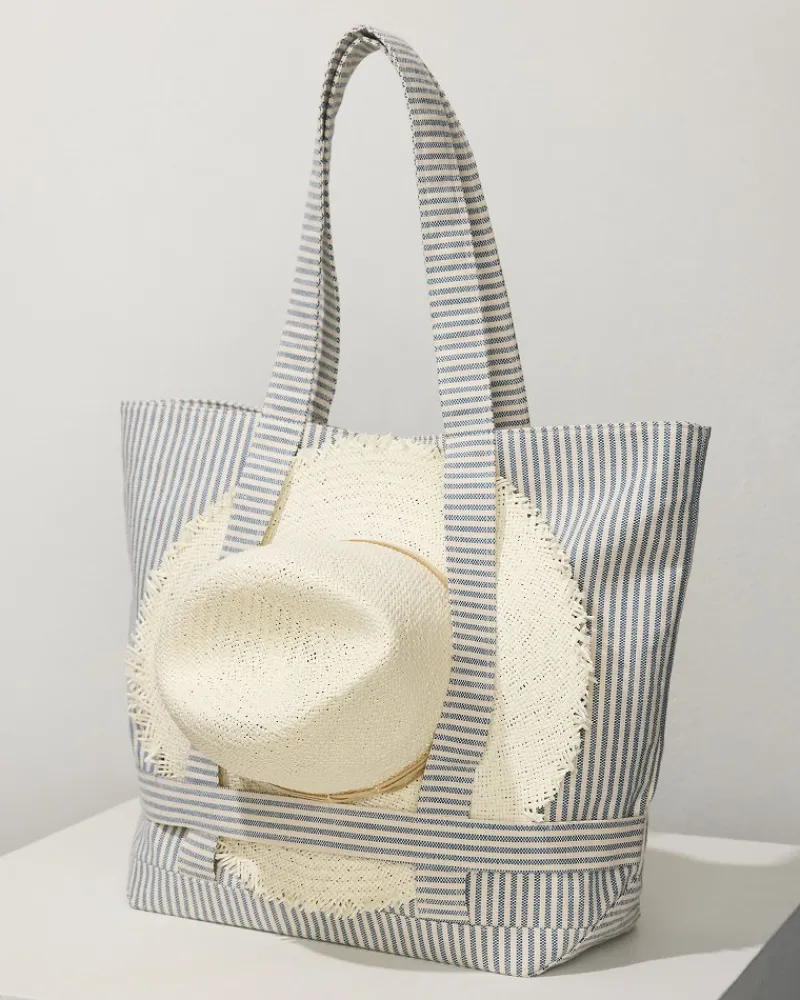 Tommy Bahama Canvas Traveler Tote Navy Stripe Best