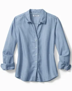 Tommy Bahama Chambray All Day Long-Sleeve Shirt Light Storm Wash Online