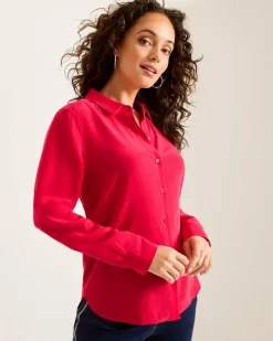Tommy Bahama Classic Long-Sleeve Silk Shirt Tango Red Outlet