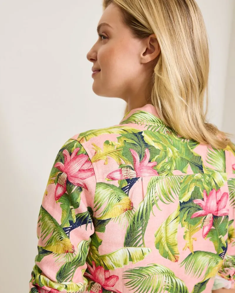 Tommy Bahama Coastalina Frond Royal Linen Shirt Coral Haze Discount
