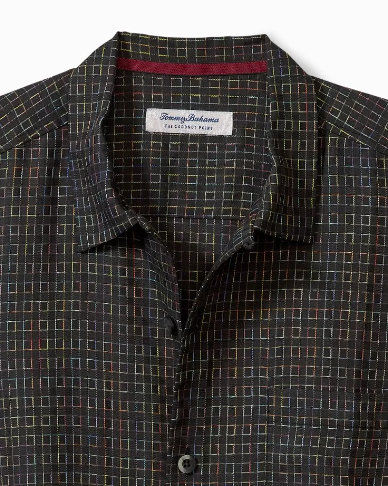 Tommy Bahama Coconut Point Prismatic Check IslandZone® Camp Shirt Black Best