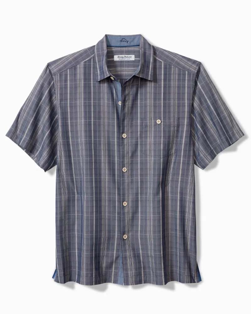 Tommy Bahama Coconut Point Samba Stripe IslandZone® Camp Shirt Island Navy Clearance