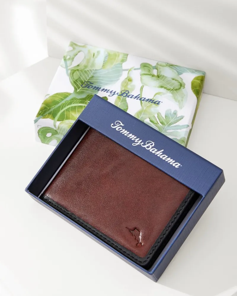 Tommy Bahama Contrast Binding Slimfold Wallet Black/Cognac Online