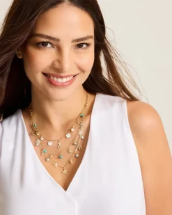 Tommy Bahama Coral Isles Semi-Precious Stone & Pearl Layered Necklace Gold Discount