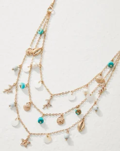 Tommy Bahama Coral Isles Semi-Precious Stone & Pearl Layered Necklace Gold Discount