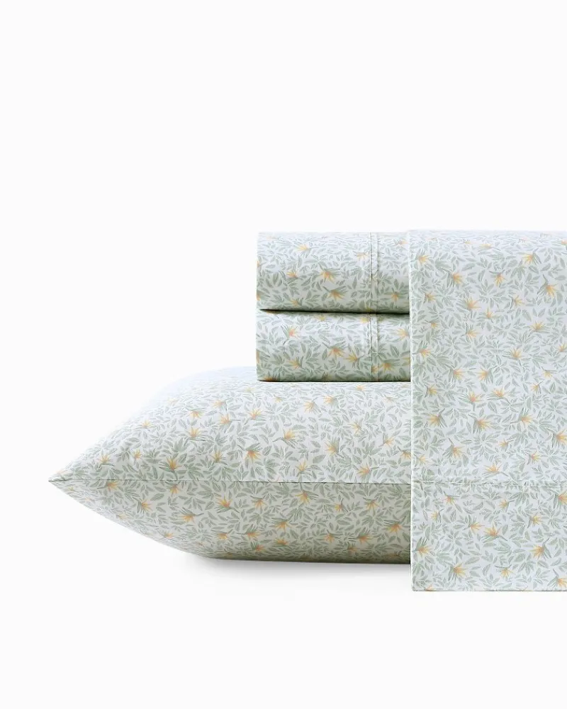 Tommy Bahama Crane Flower 4-Piece Queen Sheet Set Green Sale