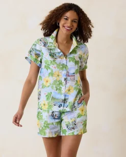 Tommy Bahama Disney Coastalina Postcard to Paradise Linen Camp Shirt Continental Best