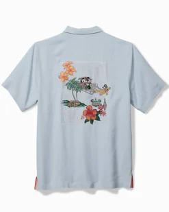 Tommy Bahama Disney Huladay Sleigh Ride Silk Camp Shirt Silvery Blue Outlet