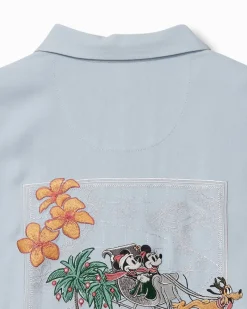 Tommy Bahama Disney Huladay Sleigh Ride Silk Camp Shirt Silvery Blue Outlet