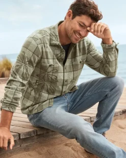 Tommy Bahama Fireside Palm Springs Stretch Flannel Shirt Tea Leaf Hot