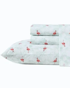 Tommy Bahama Flamingo Santa 4-Piece Queen Sheet Set Red/Green Hot