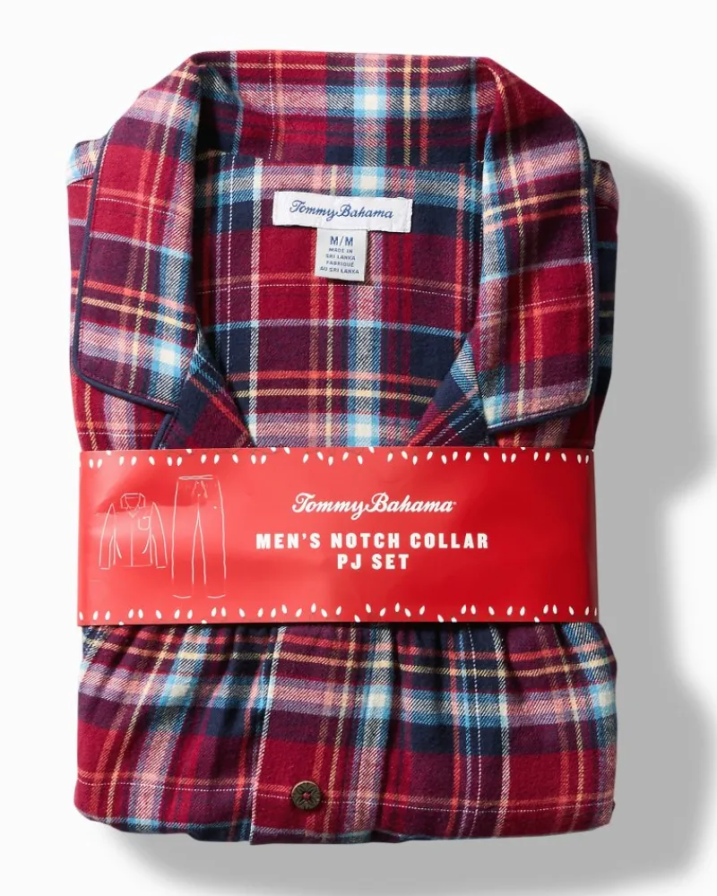 Tommy Bahama Flannel Long Sleeve & Pants Pajama Set Beet Red Sale