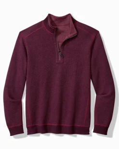 Tommy Bahama Flip Coast Reversible Half-Zip Sweatshirt Rum Berry Heather Hot