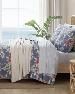 Tommy Bahama Floral Enchantment Reversible 3-Piece Full/Queen Quilt Set Deep Blue