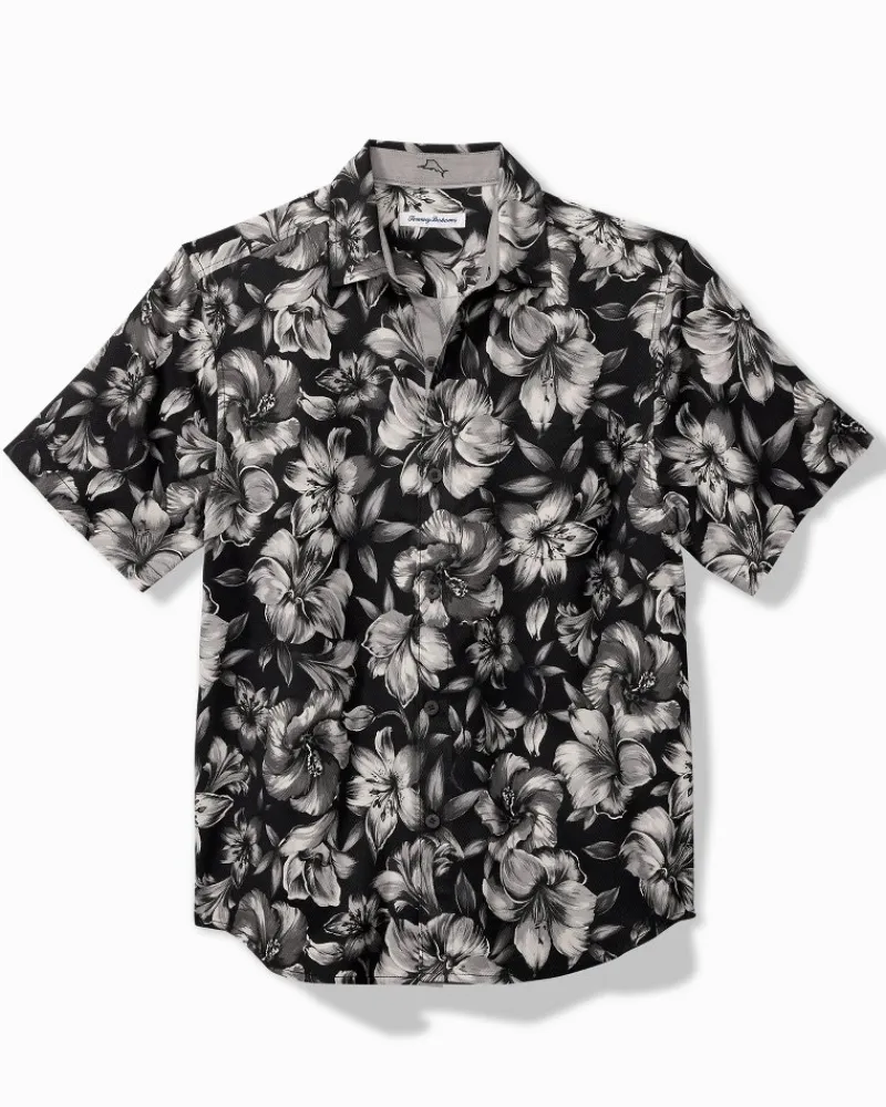 Tommy Bahama Hibiscus Hideaway Silk Camp Shirt Black Discount