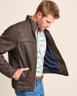 Tommy Bahama Highland Rocker Leather Jacket Dark Brown Best
