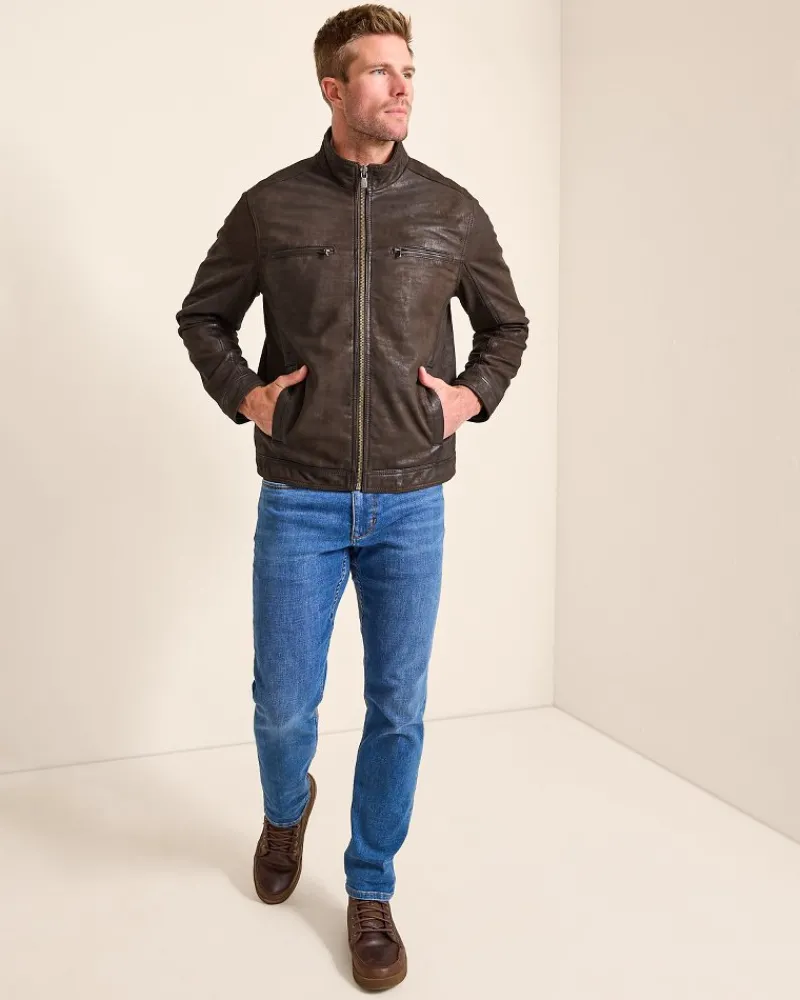 Tommy Bahama Highland Rocker Leather Jacket Dark Brown Best