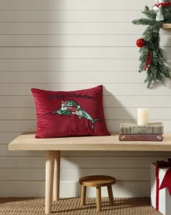 Tommy Bahama Holiday Marlin Velvet Embroide Decorative Pillow Red Discount