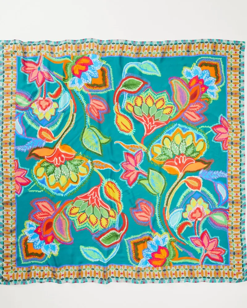 Tommy Bahama Hypnotic Garden Square Scarf Blue Spruce Discount