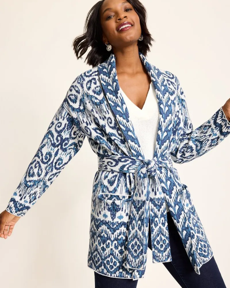 Tommy Bahama Ikat Cardigan Coconut New