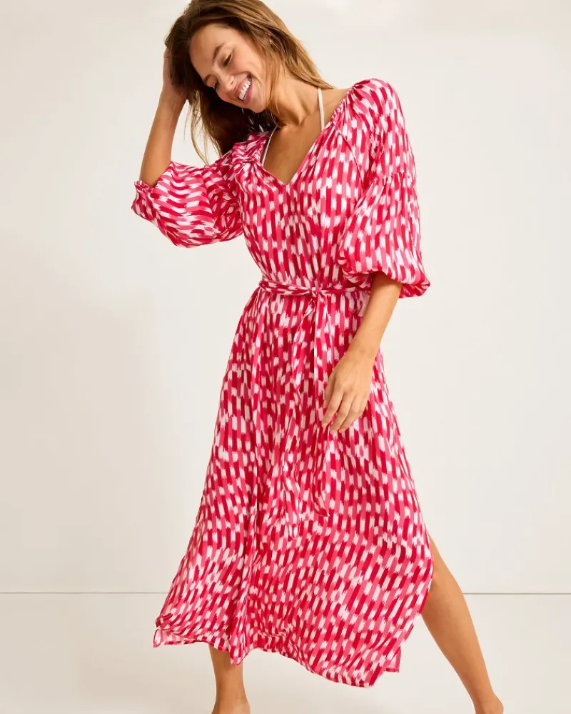 Tommy Bahama Ikat Stripe Midi Coverup Dress Red Hibiscus Online