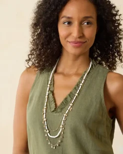 Tommy Bahama Indigo Bay Heishi & Pearl Layered Long Necklace White/Gold Clearance