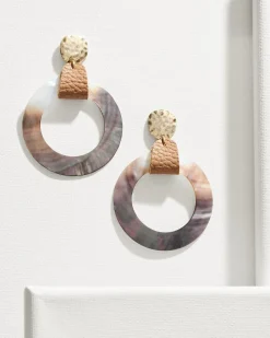Tommy Bahama Indigo Shore Grey Shell Drop Hoop Earrings Gold Discount