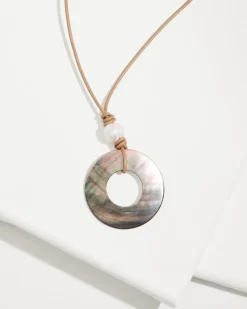 Tommy Bahama Indigo Shore Grey Shell Pendant Necklace Gold New