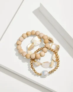 Tommy Bahama Indigo Shore Mother of Pearl & Shell Bracelet Set Gold Outlet