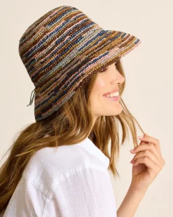 Tommy Bahama Iris Raffia Bucket Hat Mixed Brown New