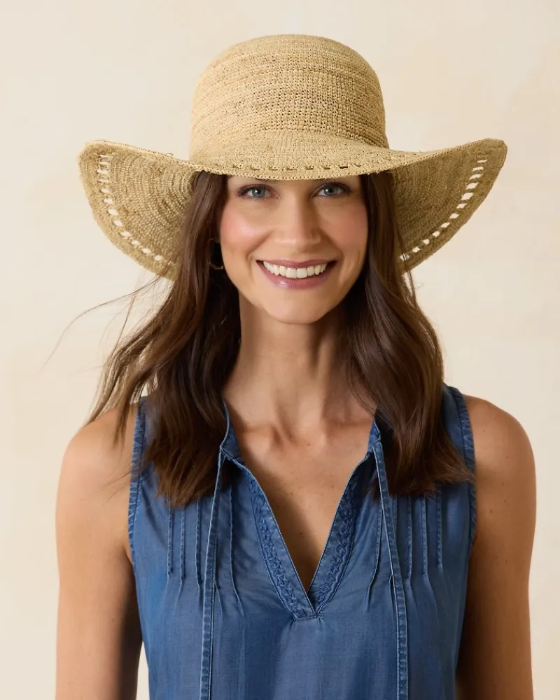 Tommy Bahama Isla Crochet Raffia Sun Hat Natural Clearance
