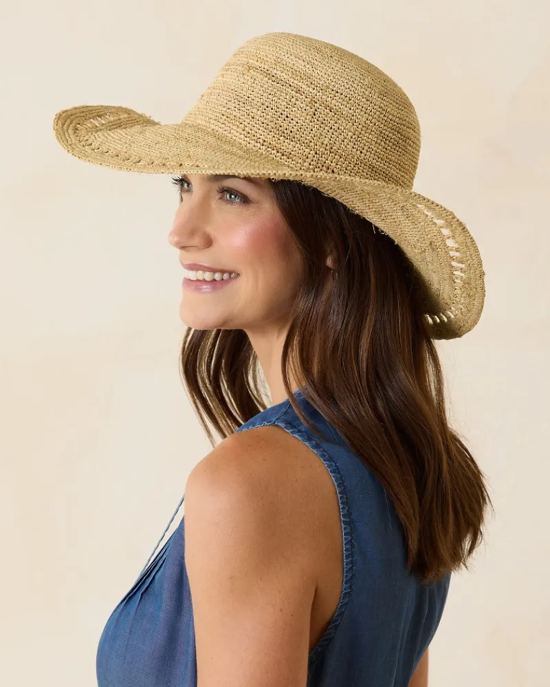 Tommy Bahama Isla Crochet Raffia Sun Hat Natural Clearance