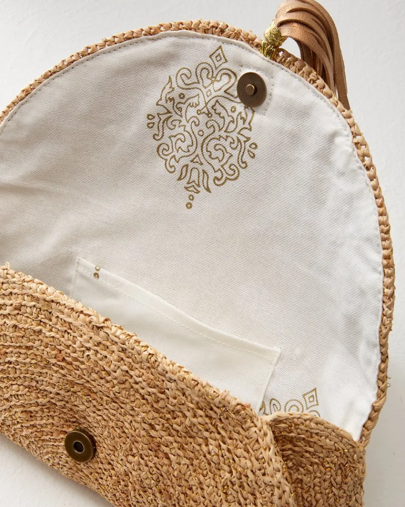 Tommy Bahama Islamora Lux Crocheted Raffia Clutch Natural
