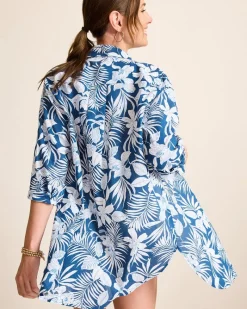 Tommy Bahama Island Blooms Boyfriend Beach Shirt Indigo Tide Sale