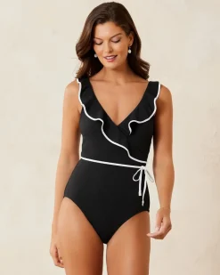 Tommy Bahama Island Cays Cabana Wrap-Front One-Piece Swimsuit Black Online