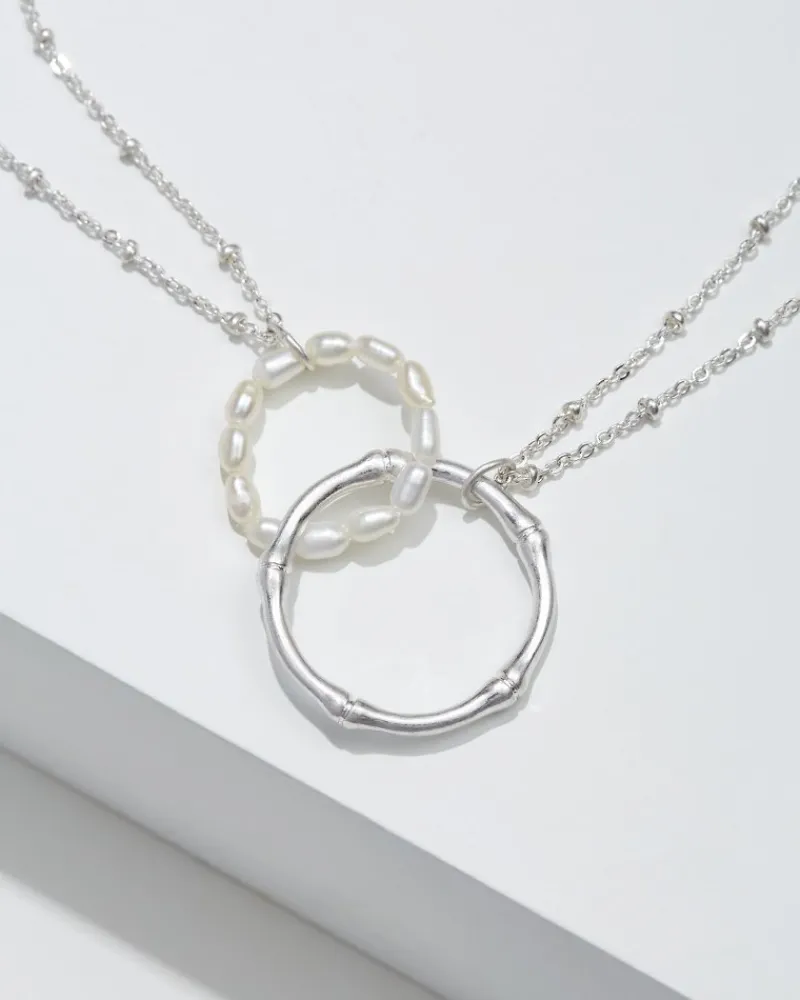 Tommy Bahama Island Essence Double Loop Bamboo Necklace Silver Hot