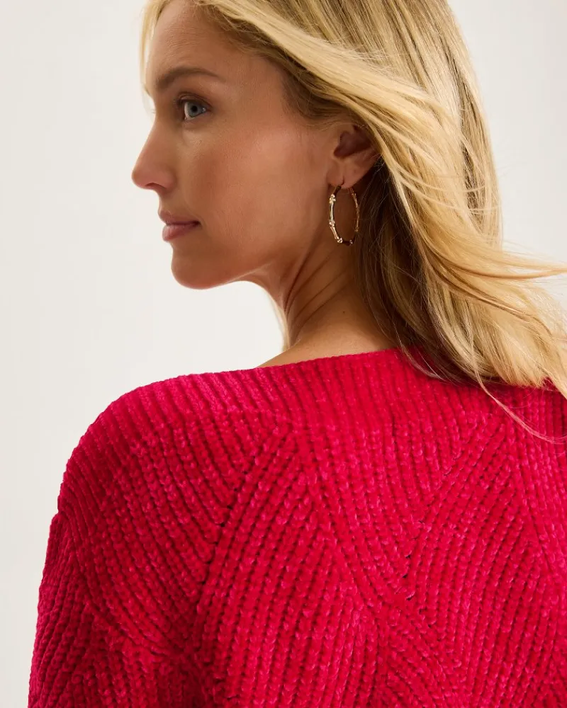 Tommy Bahama Island Luna Chenille Shell Stitch Boat-Neck Sweater Tango Red Outlet