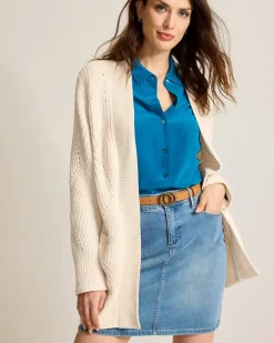 Tommy Bahama Island Luna Chenille Shell Stitch Cardigan Coconut New