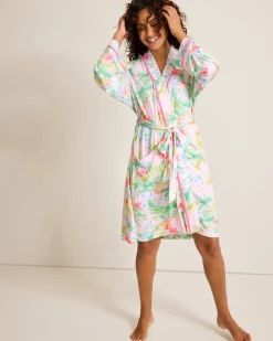Tommy Bahama Jersey Long-Sleeve Short Robe Pale Pink Outlet