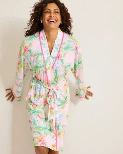Tommy Bahama Jersey Long-Sleeve Short Robe Pale Pink Outlet