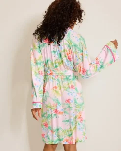 Tommy Bahama Jersey Long-Sleeve Short Robe Pale Pink Outlet