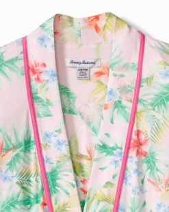Tommy Bahama Jersey Long-Sleeve Short Robe Pale Pink Outlet